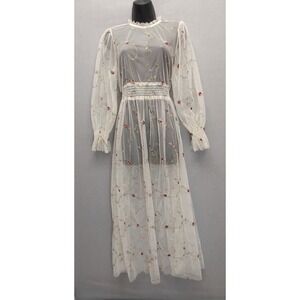 Sheer Mesh Floral Embroidered Maxi Dress M Whimsical Fairycore Romantic Cottage